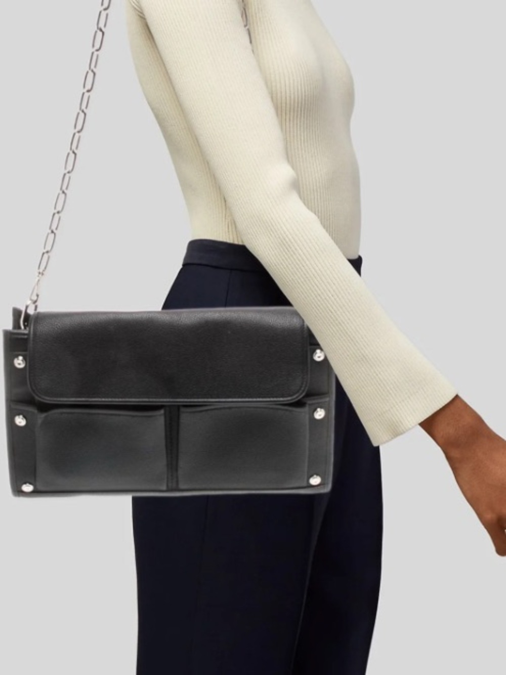 Balenciaga Black Leather Shoulder Bag with Chain Strap